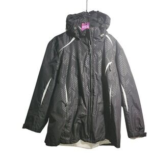 ZeroXposur Womens 2X Black Chevron Hooded Windbreaker Jacket Reflective Piping